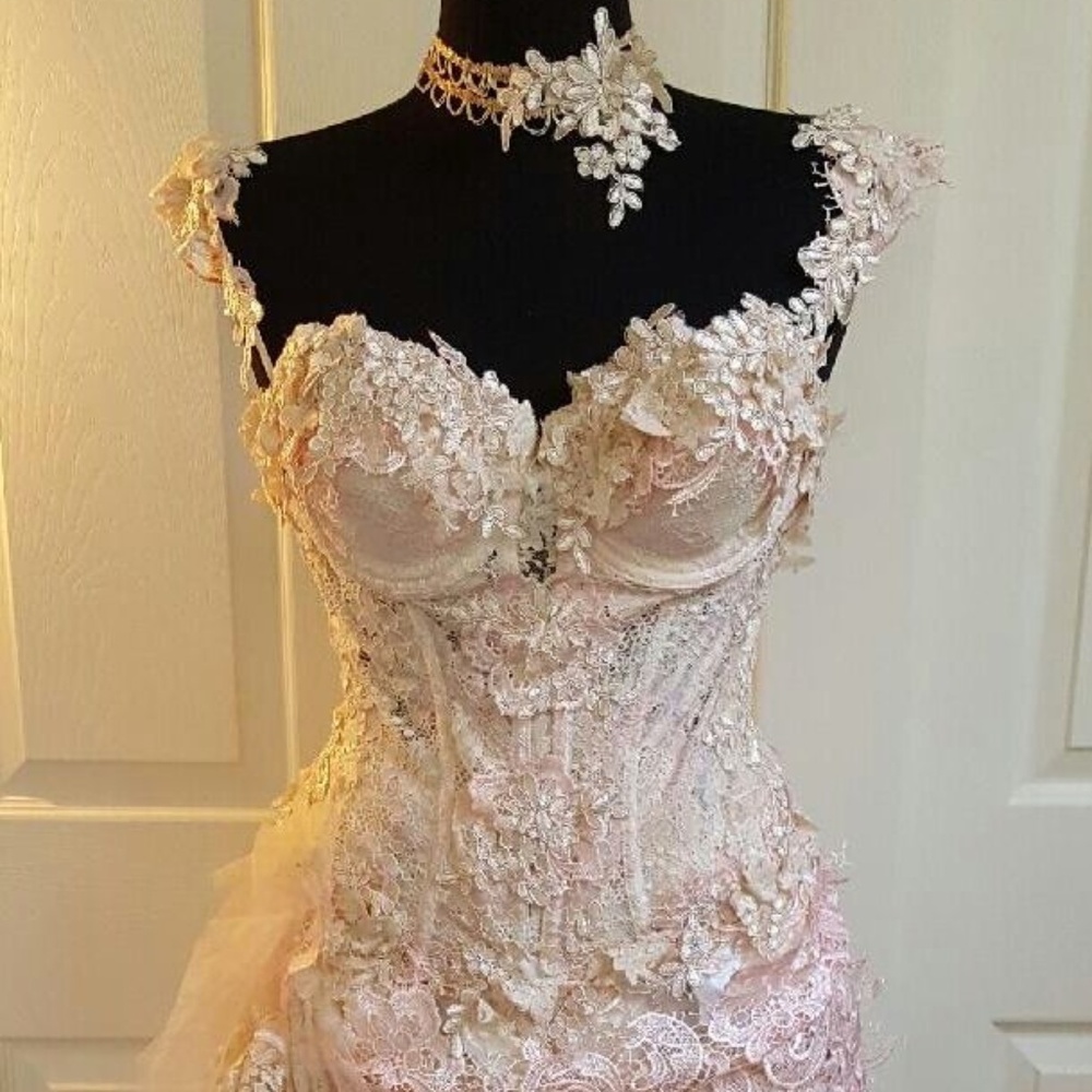 Custom Order Blush & Ivory Corset Wedding Gown Set